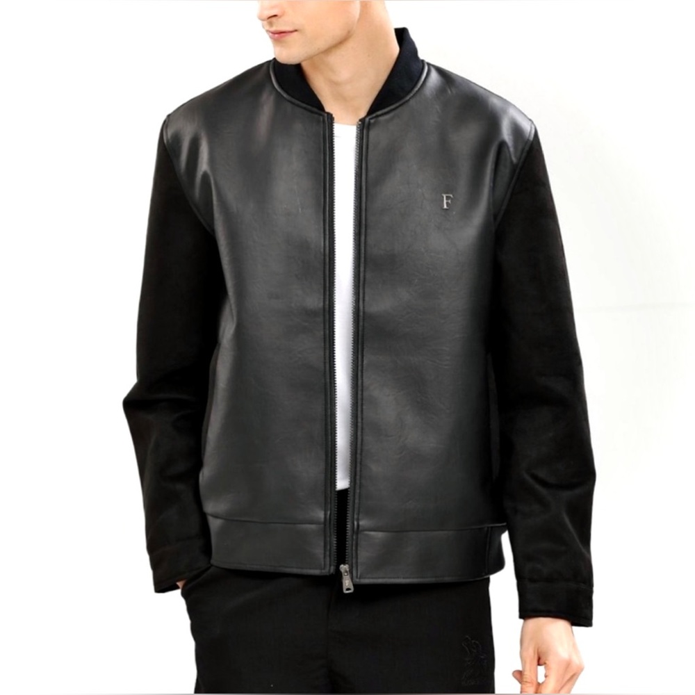 FERRARI F COLLECTIONS — MADE IN ITALY, VEGAN LEATHER/SUEDE, BLACK, LUXURY JACKET